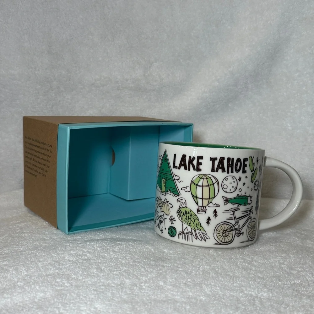 Starbucks Lake Tahoe White Ceramic Mug with Green Interior